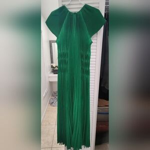 Current Air Green Pleated Maxi Gown for Wedding Guest